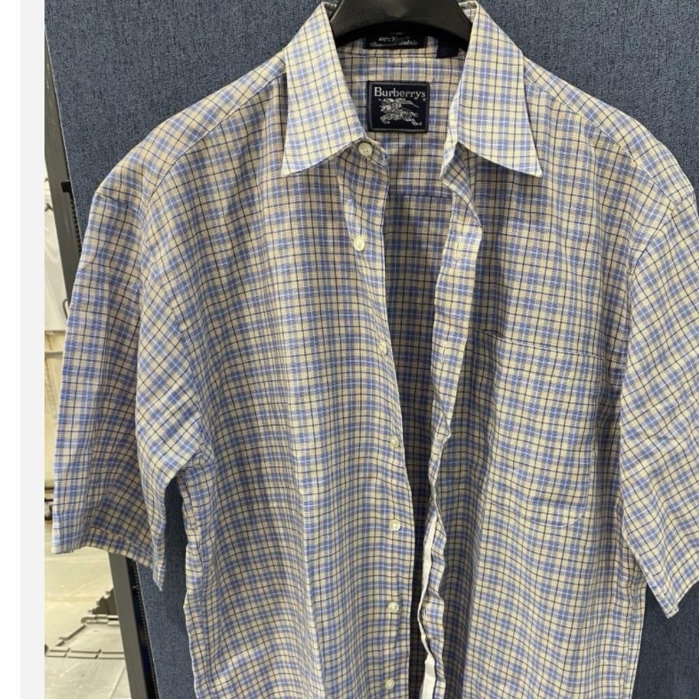Authentic vintage Burberrys Men Plaid Shirt in Blue and Yellow medium with COA - Picture 3 of 8